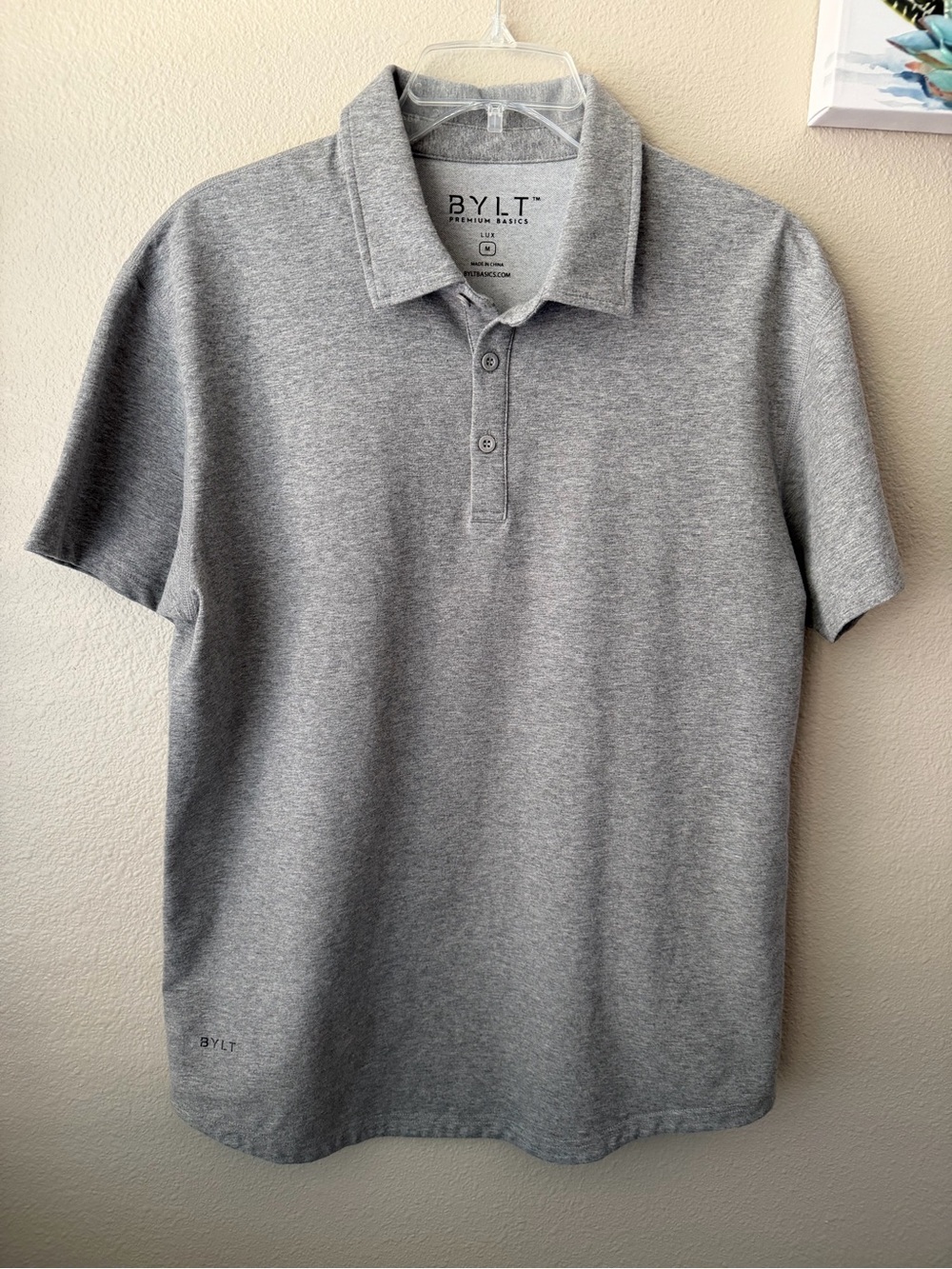 BYLT Premium Basics Lux Polo Shirt Size Medium Grey Cotton Blend Gym Athletic